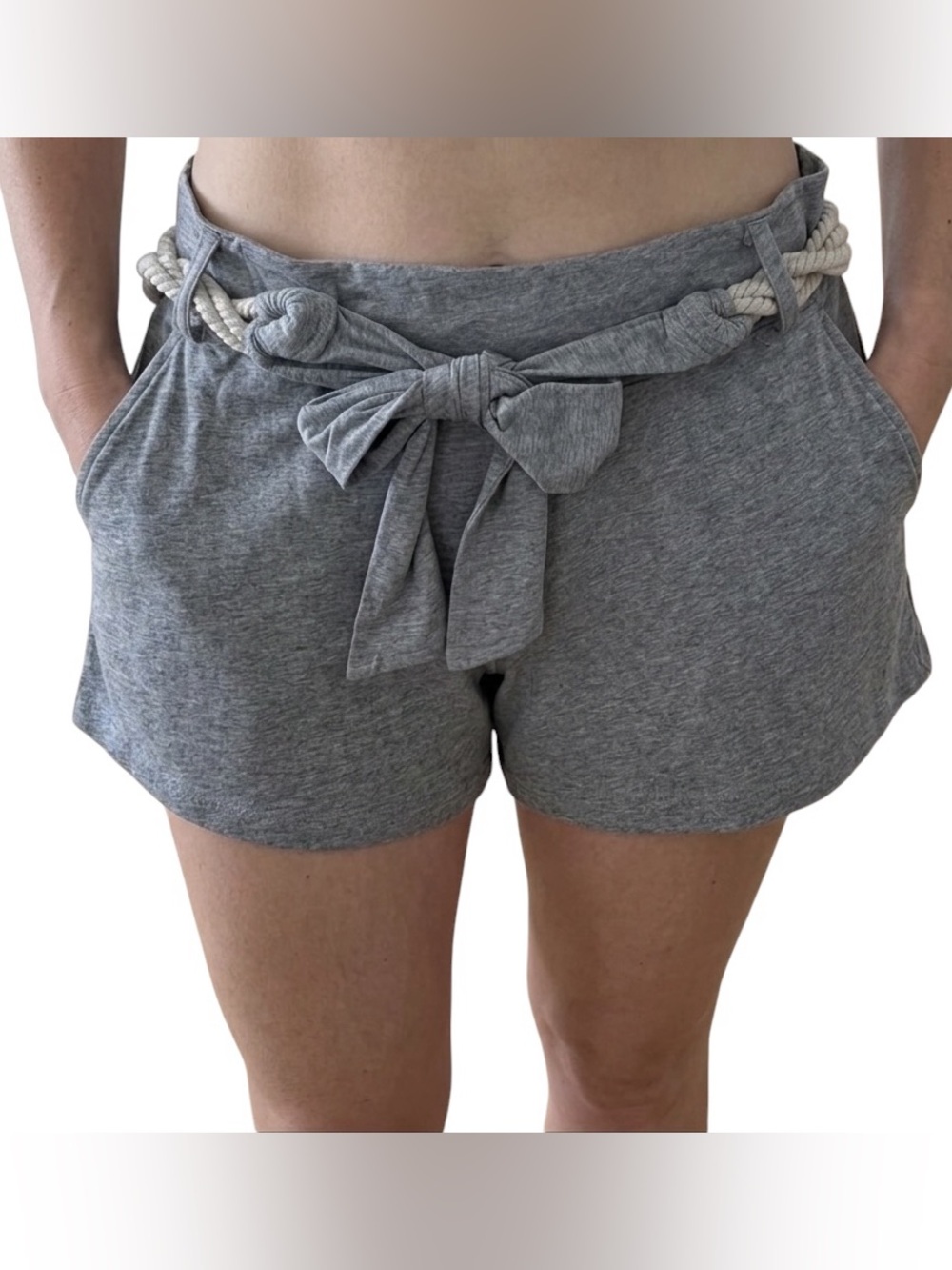 NEW! THEORY Gray Rope Belted Cotton Shorts
